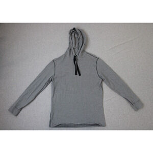 Lands' End Hoodie Men's Medium 38-40 Black White Striped 100% Cotton Long Sleeve